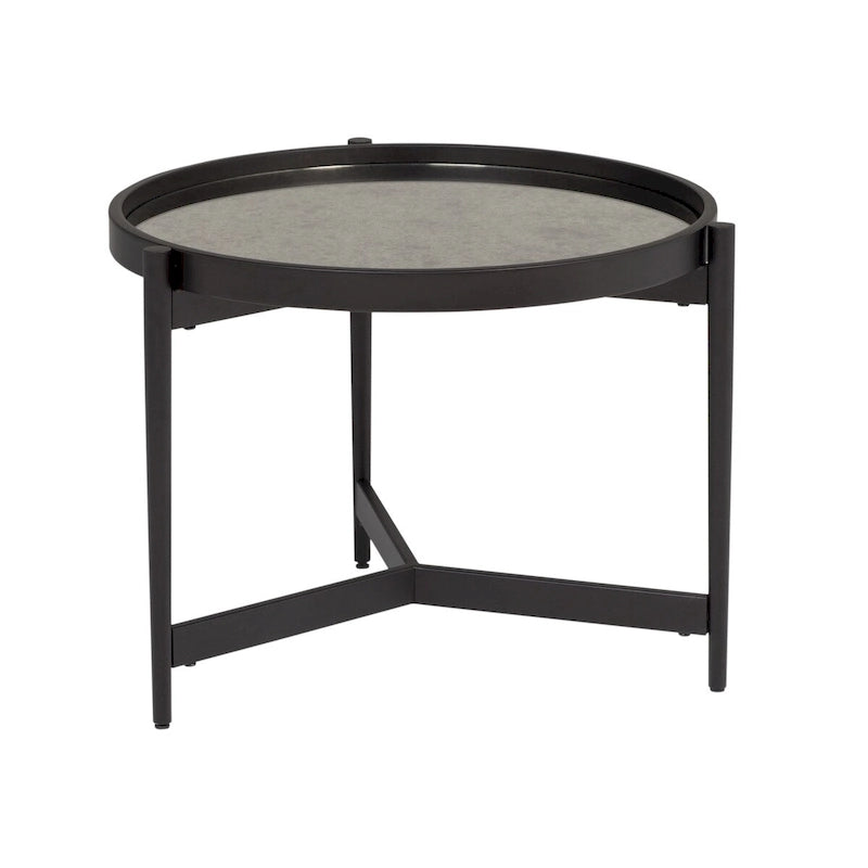 Table d'appoint ronde moderne de 56 cm, métal noir avec plateau miroir ou verre
