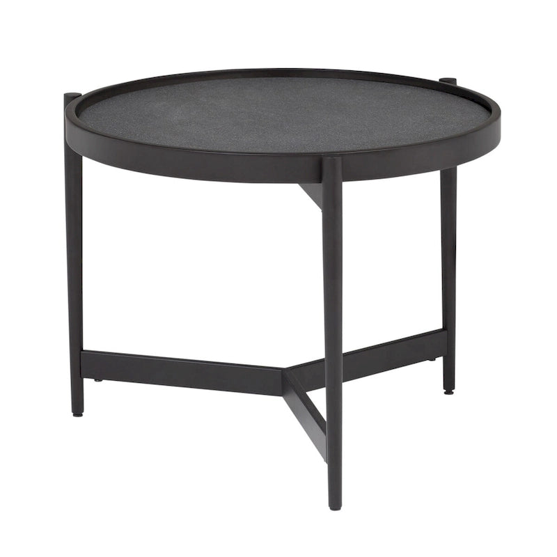 Table d'appoint ronde moderne de 56 cm, métal noir avec plateau miroir ou verre