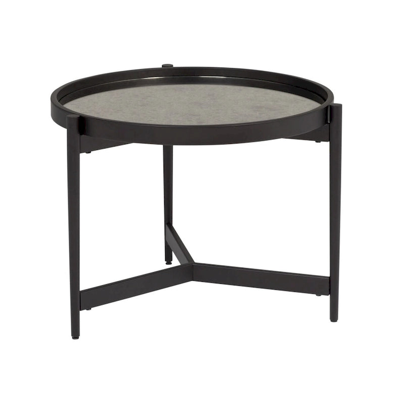Table d'appoint ronde moderne de 56 cm, métal noir avec plateau miroir ou verre
