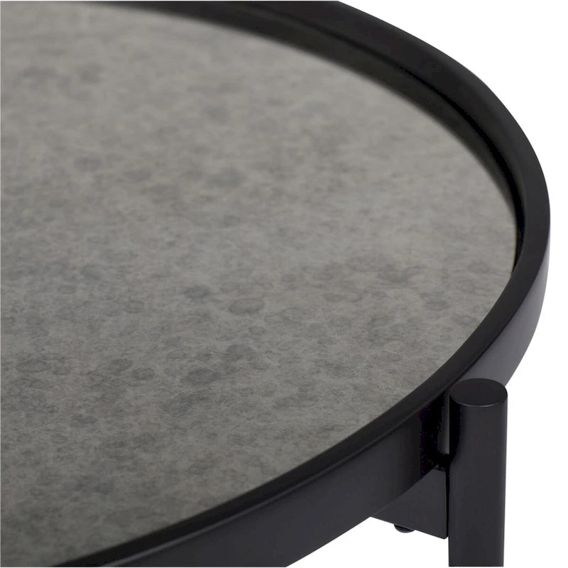 Table d'appoint ronde moderne de 56 cm, métal noir avec plateau miroir ou verre