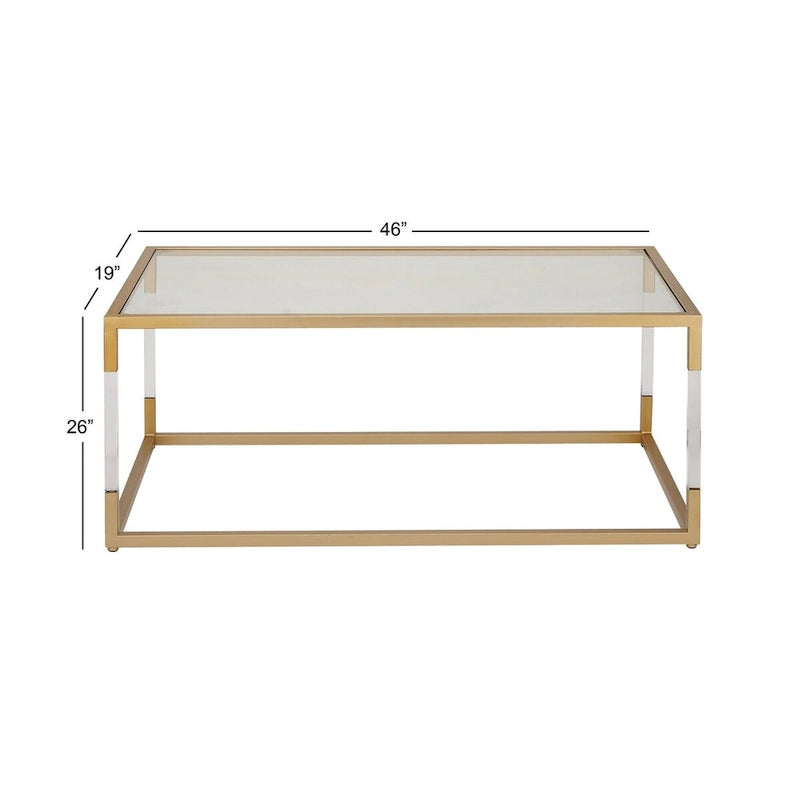 Table basse en acrylique ou en métal avec plateau en verre et pieds en acrylique ou support en métal argenté
